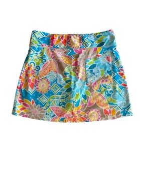 Spunkwear Colorful Floral A-Line Swim Skirt - Blue Multi Size XS
